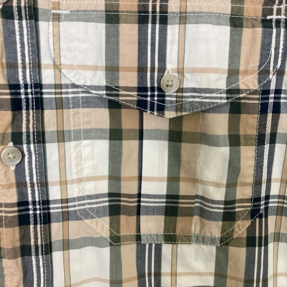 Filson Shirt Mens Small White Tan Green Plaid Long Sleeve Gorpcore - Picture 7 of 9